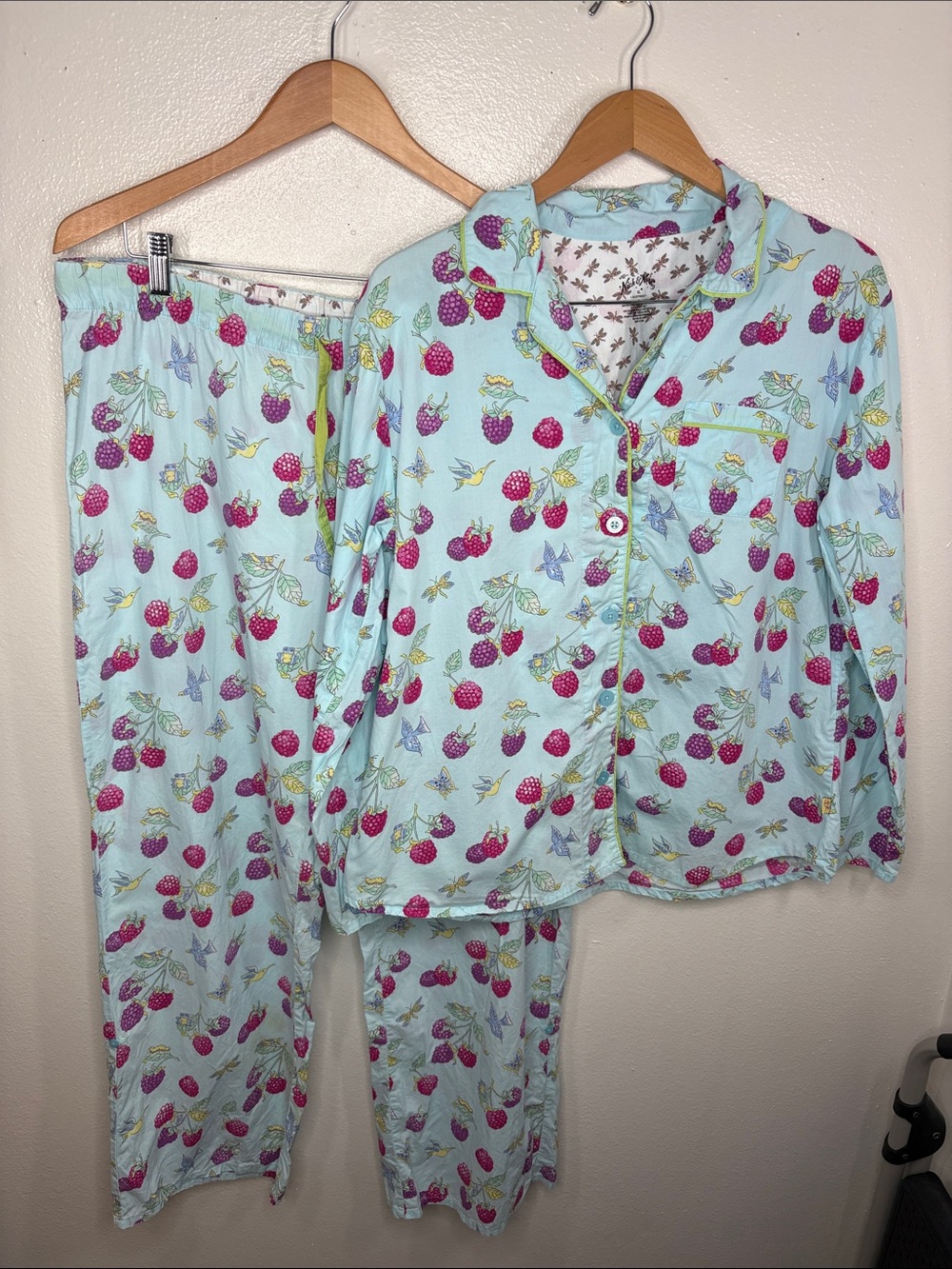 Nick & Nora Blue Raspberry Butterfly 2 Piece Pajama Set Women Size XL